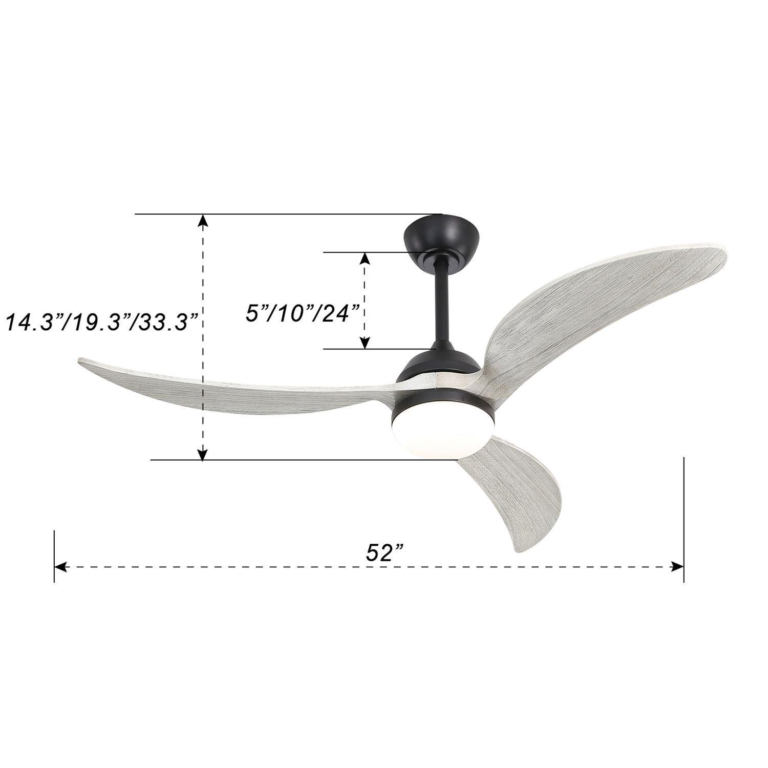 3 Blade Wood Ceiling Fan with Light size