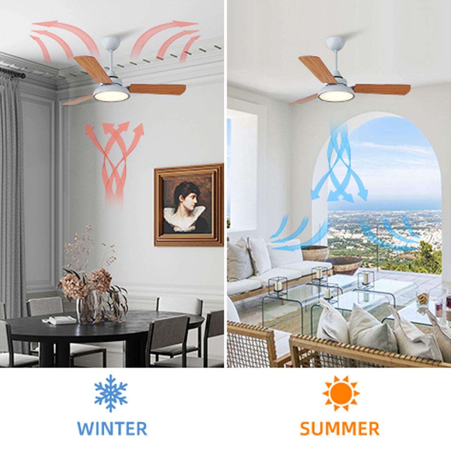 reversible function of KBS White and plywood blade contemporary 5 speed ceiling fan