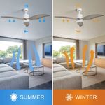 KBS Grey Wood Ceiling Fan with Light & Remote direction in summer and winter