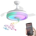 Retractable Ceiling Fan with 42'' 3 Color Dimmable Light Memory Function