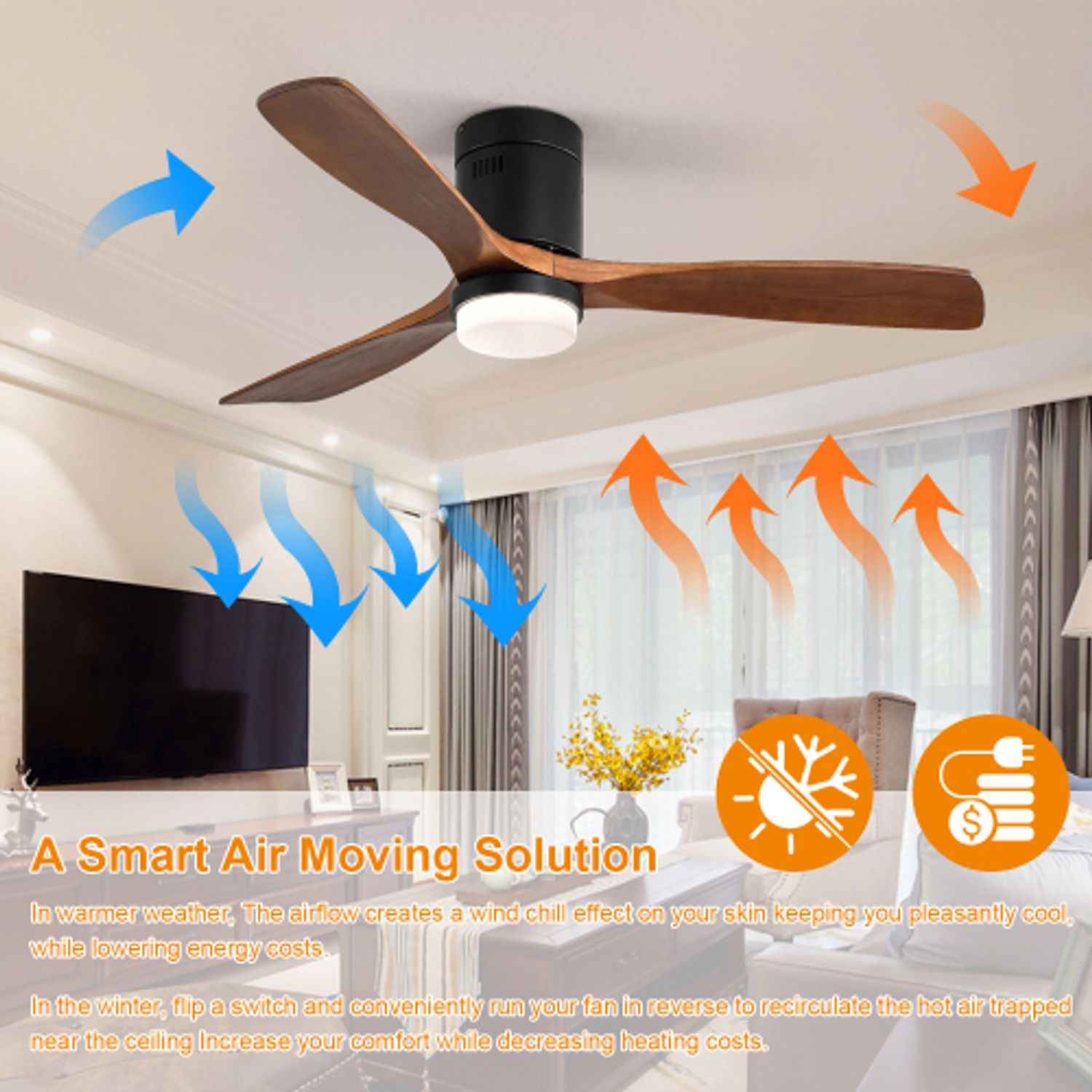 Reverse air moving function of KBS Solid Wood Ceiling Fan Remote Control Kit