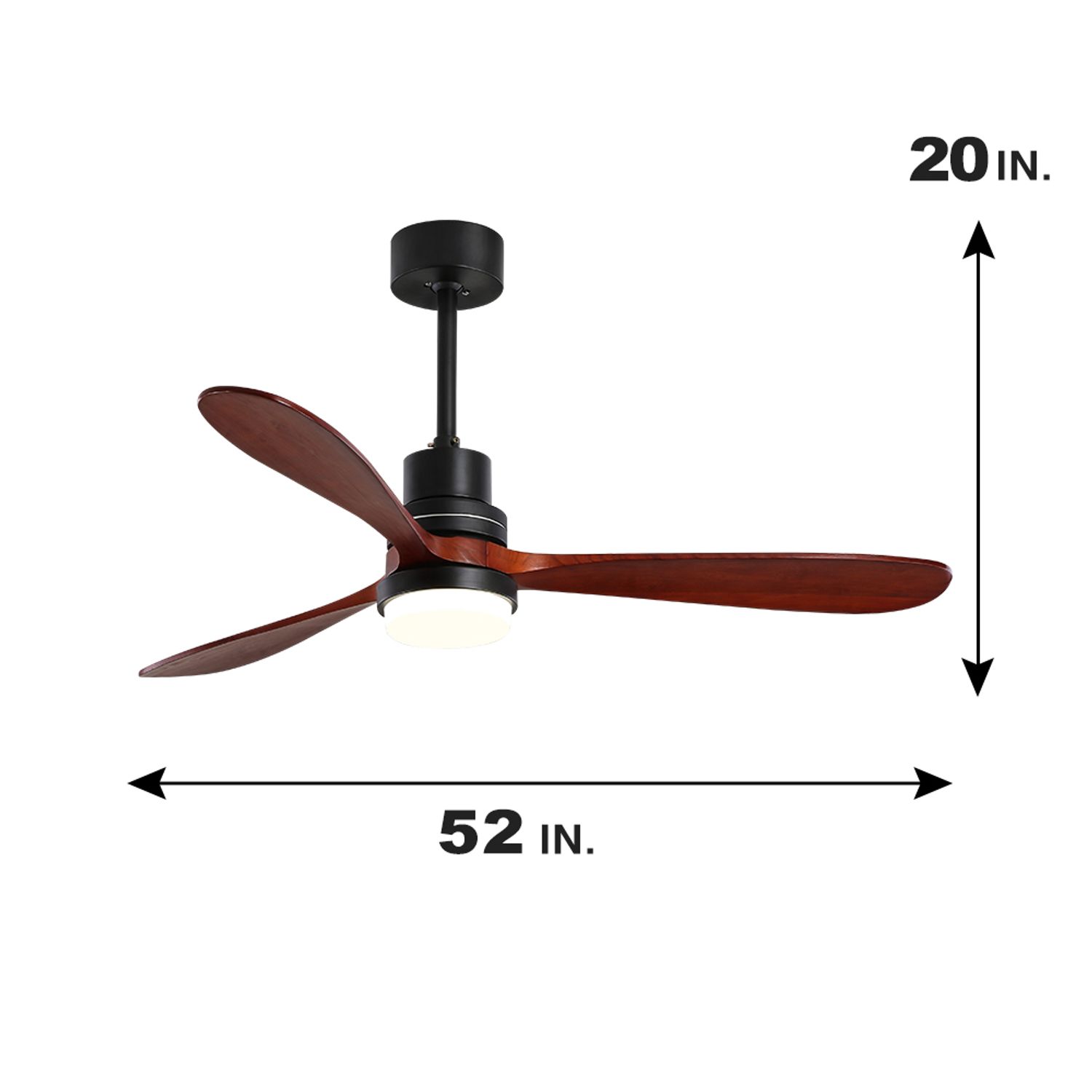 Wooden Propeller Ceiling Fan with LED Lighting 52 inch size