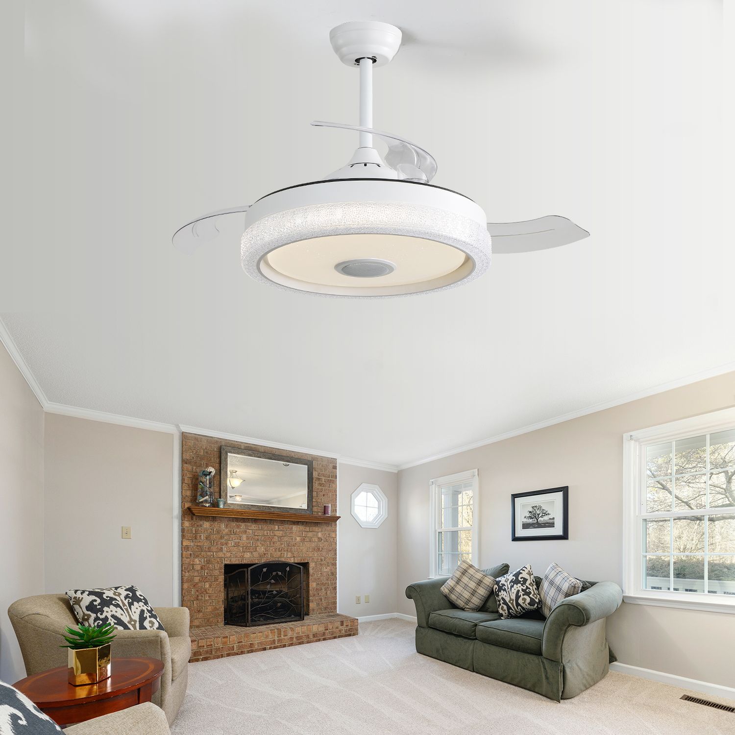 Retractable Ceiling Fan with 42'' 3 Color Dimmable Light Memory Function