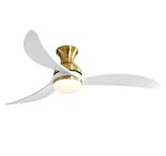 KBS Gold and white 52 Inch Three Blade Curved Wood Ceiling Fan with Light