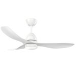 52" All White Real Wood Ceiling Fan with Reversible Motor and LED Light