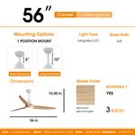 56" White and Wood Ceiling Fan dual Mounting options with integrated LED