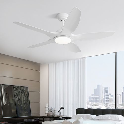 48" Modern Ceiling Fan White Blades Ceiling Fan With LED Light And Remote Control