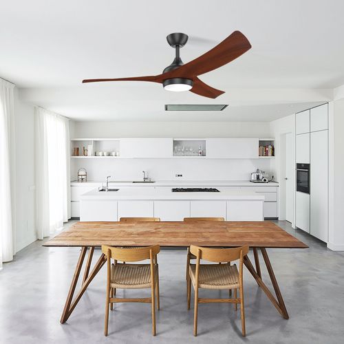 Morden Smart 52 Inch 3 Solid Wood Blades Ceiling Fan With Light And Remote Control