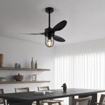 KBS 42 inch black Modern Farmhouse Ceiling Fan with Light for Living Rooms