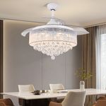 Stylish Decorative Crystal Chandelier Ceiling Fan with Retractable Blades 