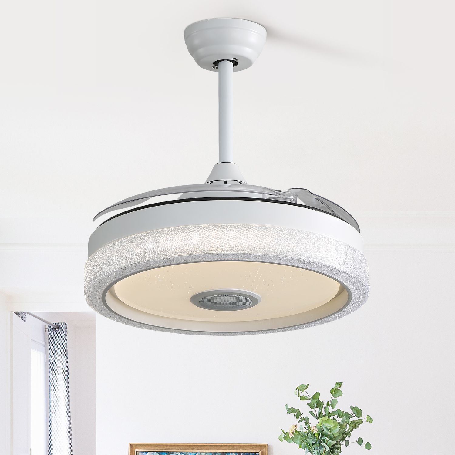 Retractable Ceiling Fan with 42'' 3 Color Dimmable Light Memory Function