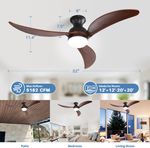 52 Inch Three Blade Curved Wood Ceiling Fan with Light size for patio, bedroom and living room