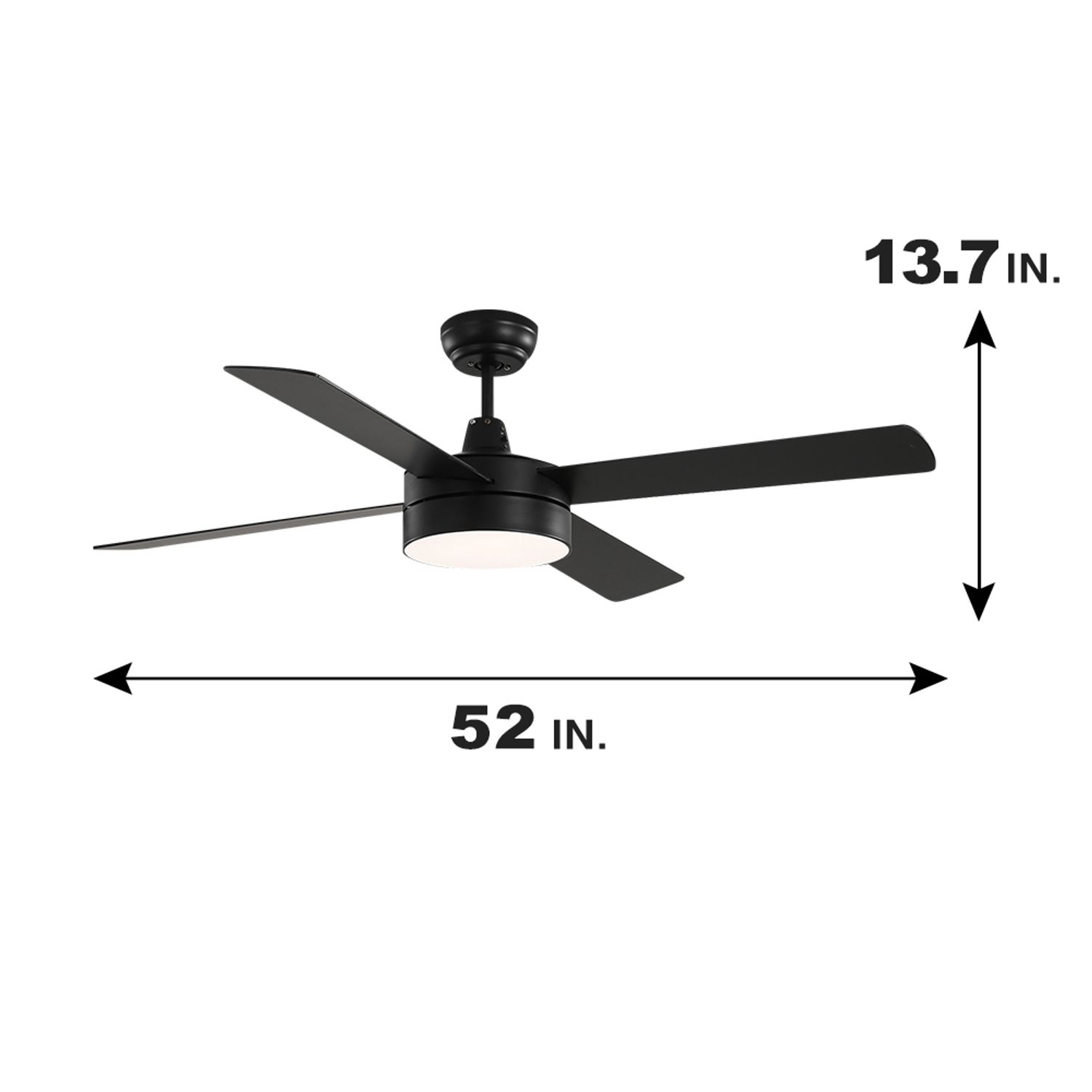 KBS 52 inch matte black modern led ceiling fan size