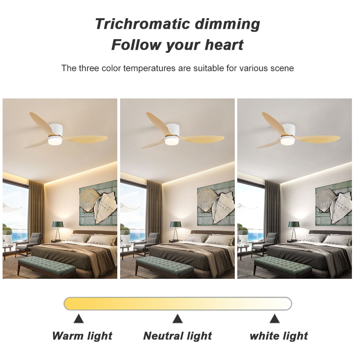 Dimmable led light integrated in the quiet modern ceiling fan