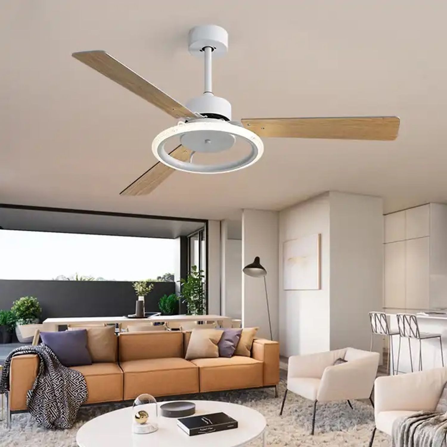 KBS 52" Modern Indoor Ceiling Fans with Lights and Reversible blades in living room