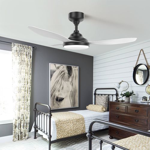 Black and White Ceiling Fan with Remote Control and Light