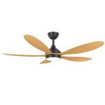 KBS black and light wooden modern ceiling fan with dimmable light and smartphone control