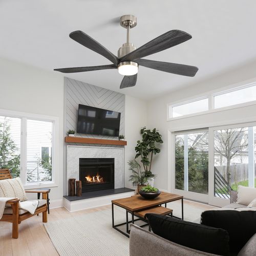 5 Blade Gray Solid Wood Ceiling Fan with Light