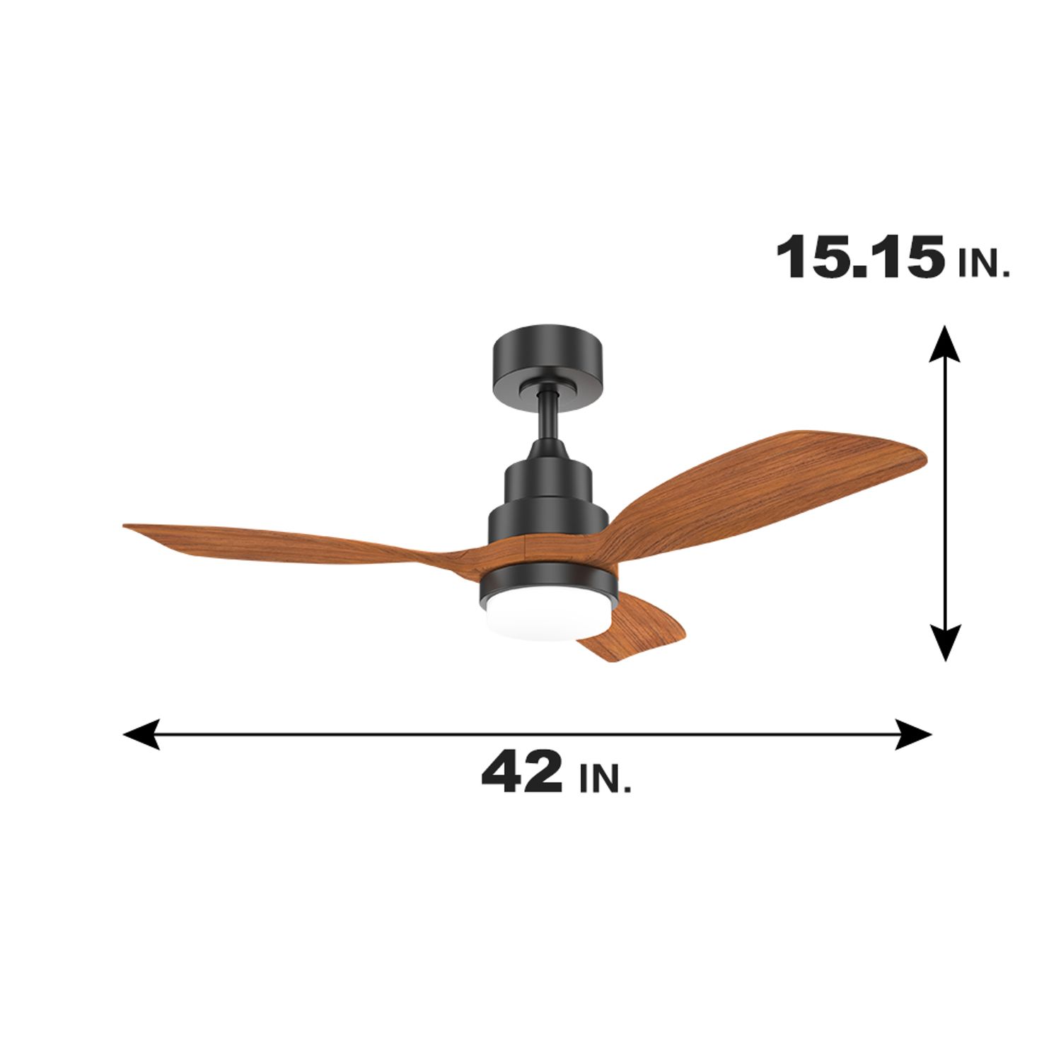 42" Brushed Nickel Natural Wood Ceiling Fan with Light size chart