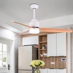 KBS white and wooden noiseless dual mount ceiling fan with light
