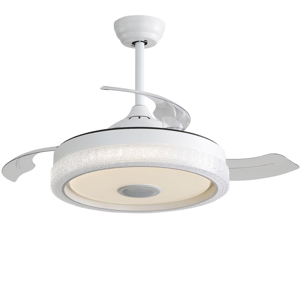 Retractable Ceiling Fan with 3 Color Dimmable Light Memory and Bluetooth Function