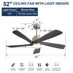 52 inch KBS 5 Blade Gray Solid Wood Ceiling Fan with Light size and features