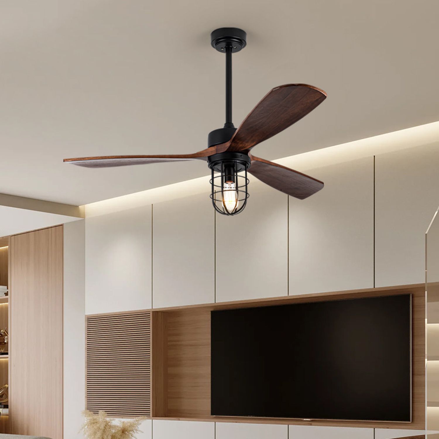 KBS 42 inch Modern Farmhouse Ceiling Fan with Light for Living Rooms wooden color