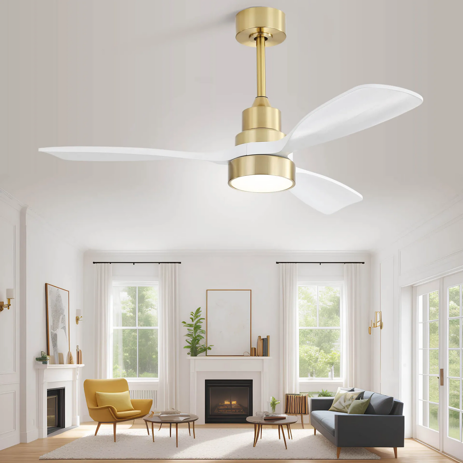 KBS wood three blade ceiling fan in a living room