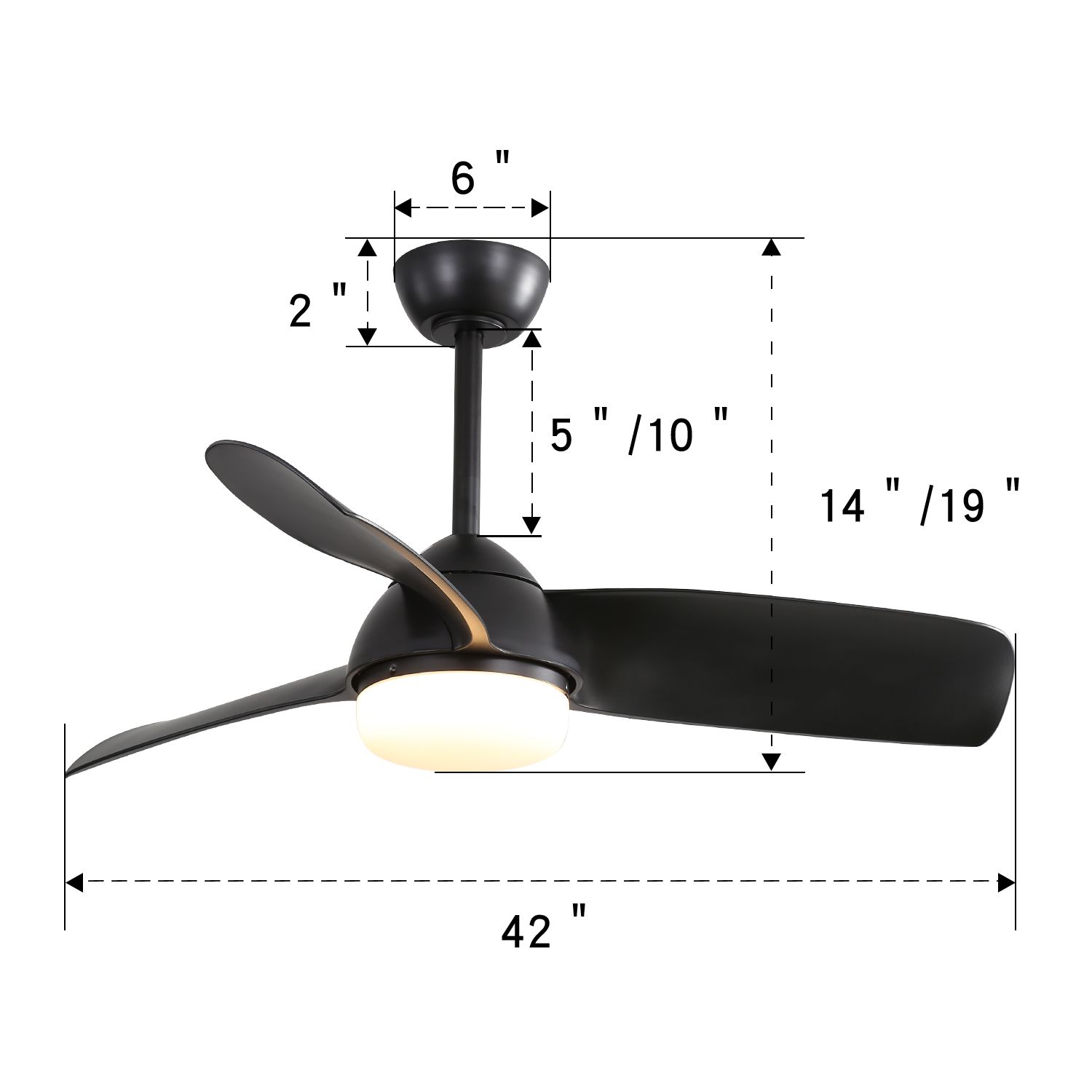 black modern ceiling fan with light 42 inch size