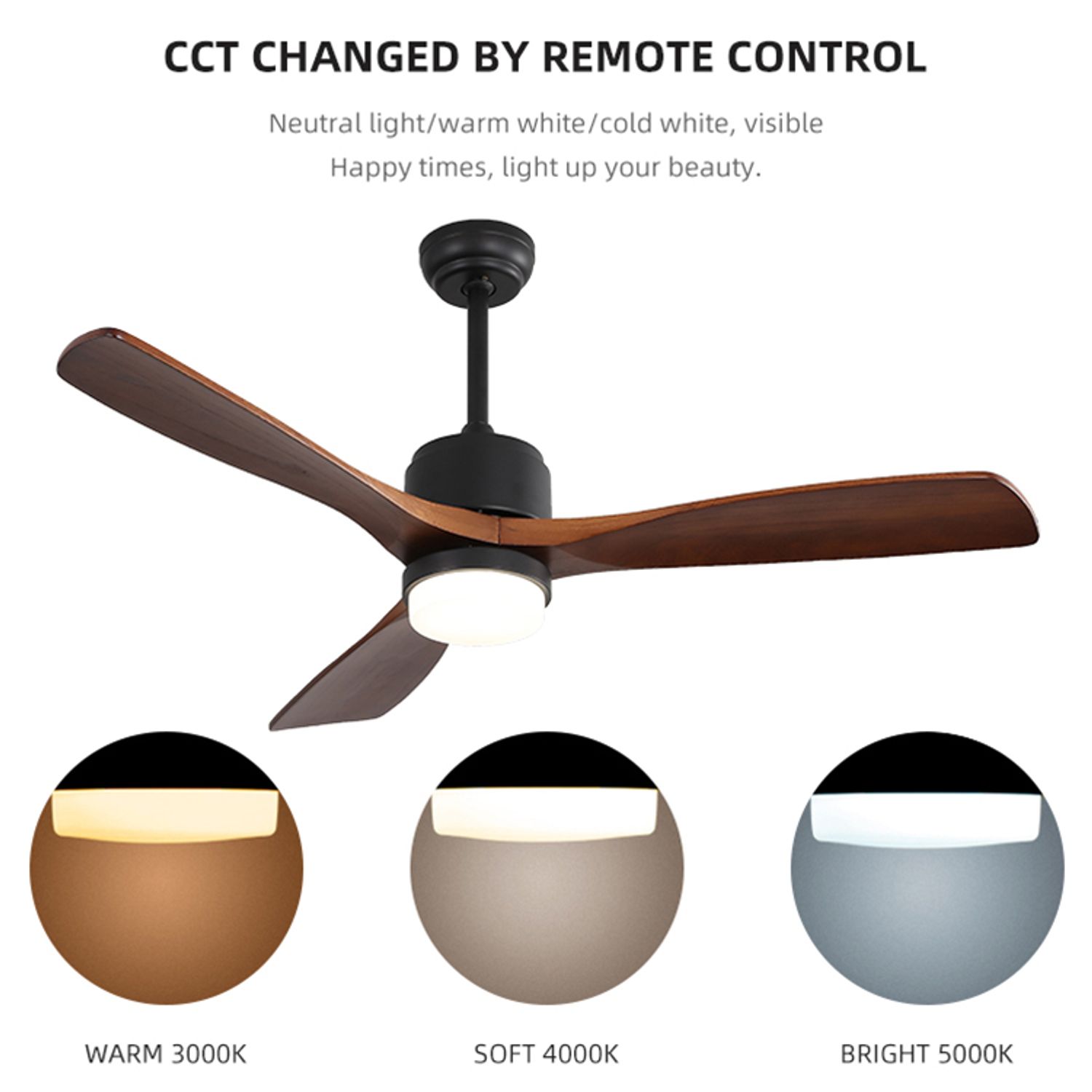 3 Dimmable light of wood propeller quiet ceiling fans with remote control