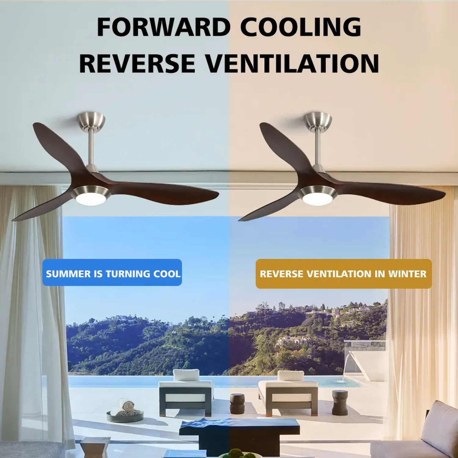 Wood Blade Ceiling Fan Reverse Airflow cooling function