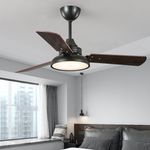 KBS Black 5 speed fan with remote and light in a bedroom