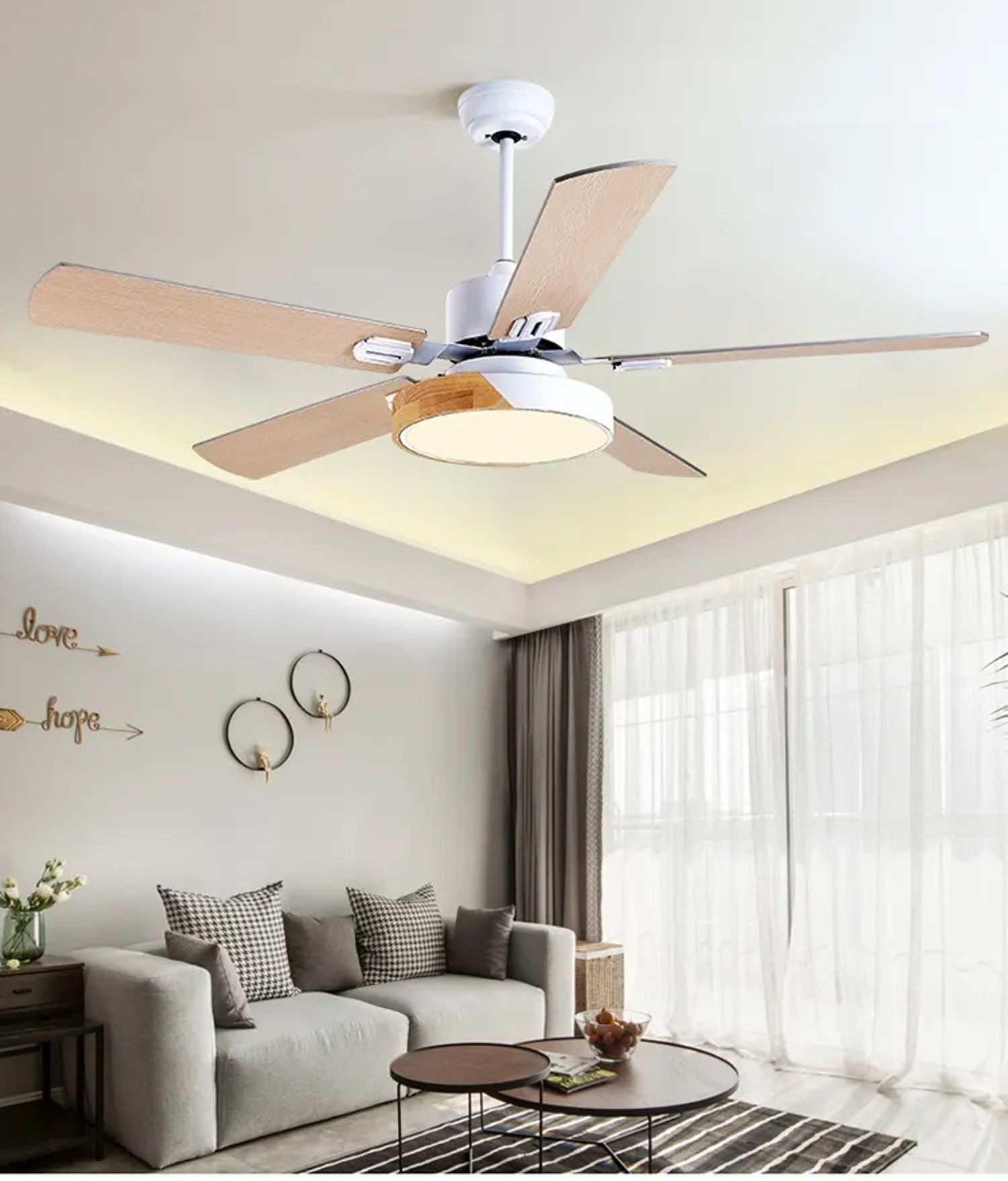 KBS White Downrod silent ceiling fan with light