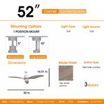 3 Blade Grey Wood Ceiling Fan with Light & Remote 52 inch dimensions and mounting options