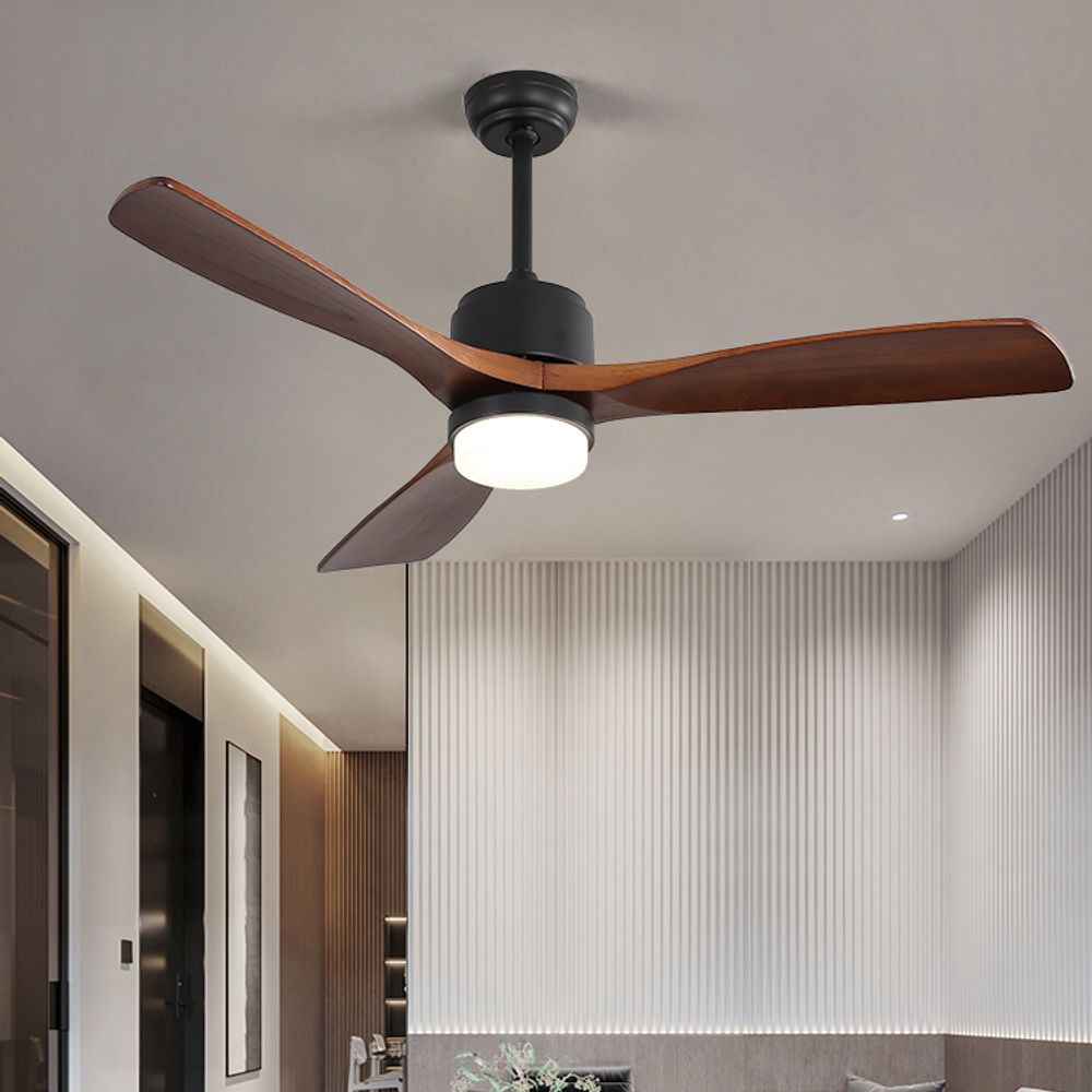52 Inch Quiet Wood Propeller Ceiling Fan With Light and Remote Control