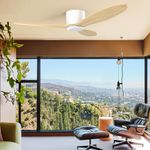 KBS 38 Inch Reversible Natural Wood Ceiling Fan Without Light in a living room