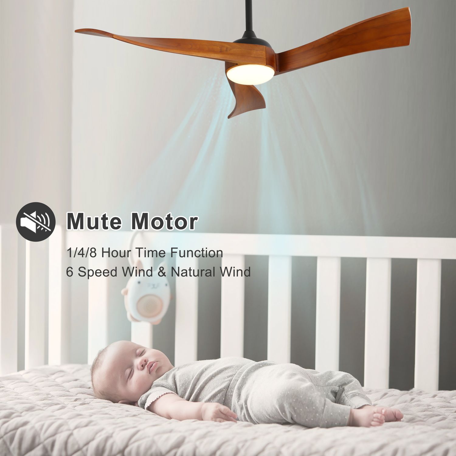 Mute motor of KBS Solid Wood Ceiling Fan With Light