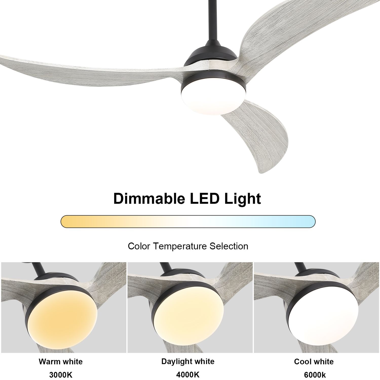 dimmable led light feature of KBS 3 Blade Wood Ceiling Fan with Light