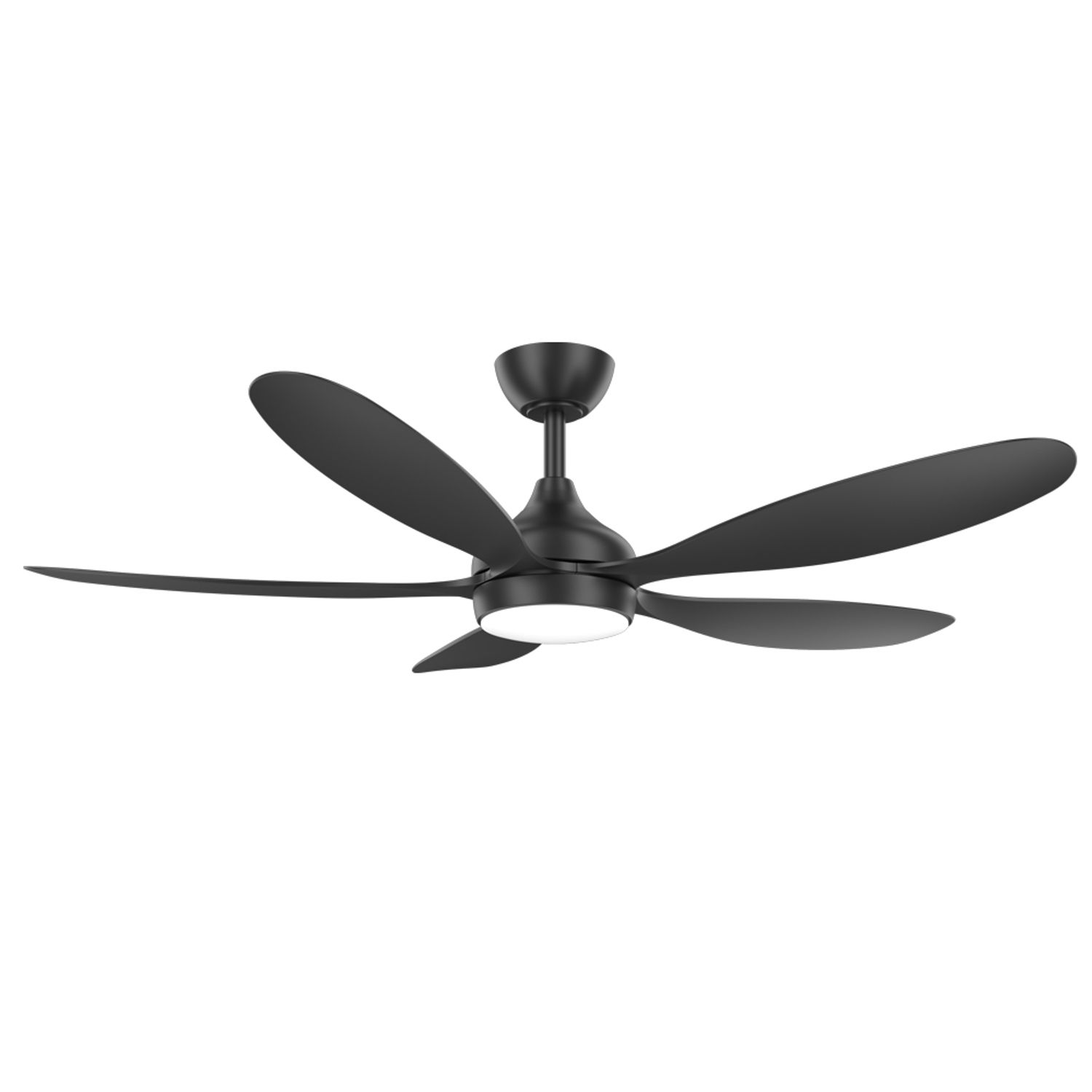 KBS all black modern ceiling fan with dimmable light and smartphone control