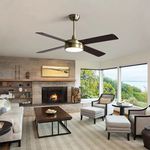 KBS 52 inch Brushed Nickel modern led ceiling fan in a living room