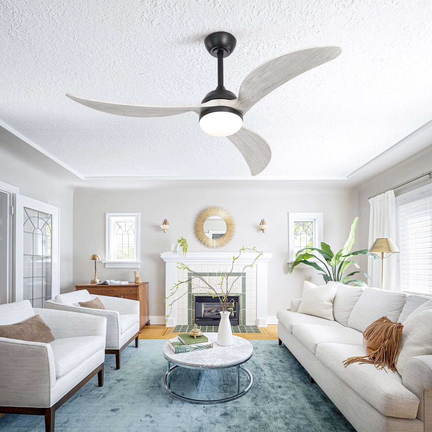 3 Blade Wood Ceiling Fan with Light in living room