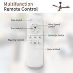 Multifunction remote control of 52 Inch Quiet Walnut Wood Flush Mount Ceiling Fan