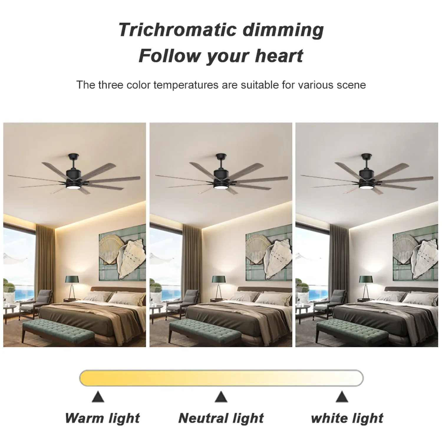 Different Color Temperature Options for a ceiling fan with light