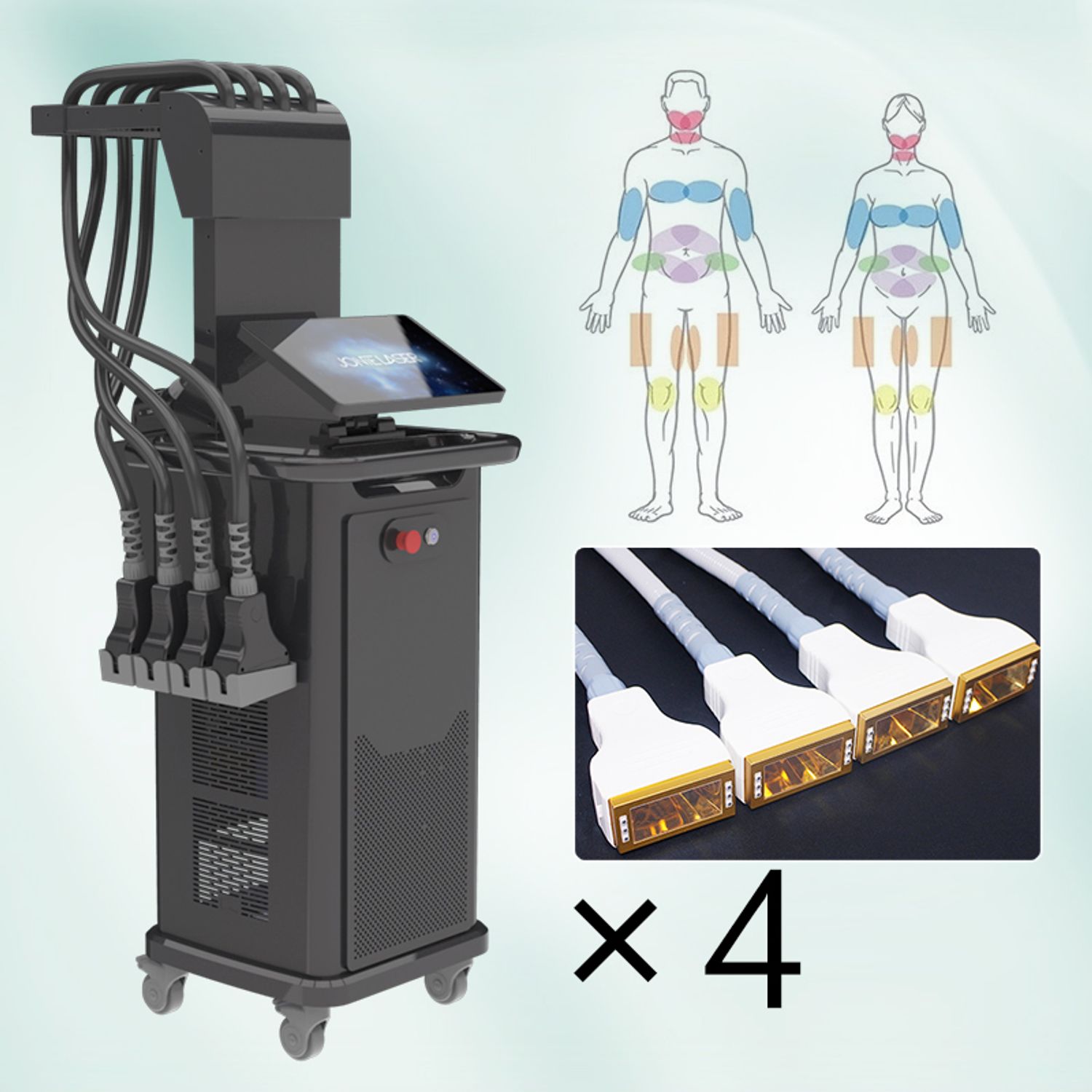 A professional laser lipo machine equipped with four applicators