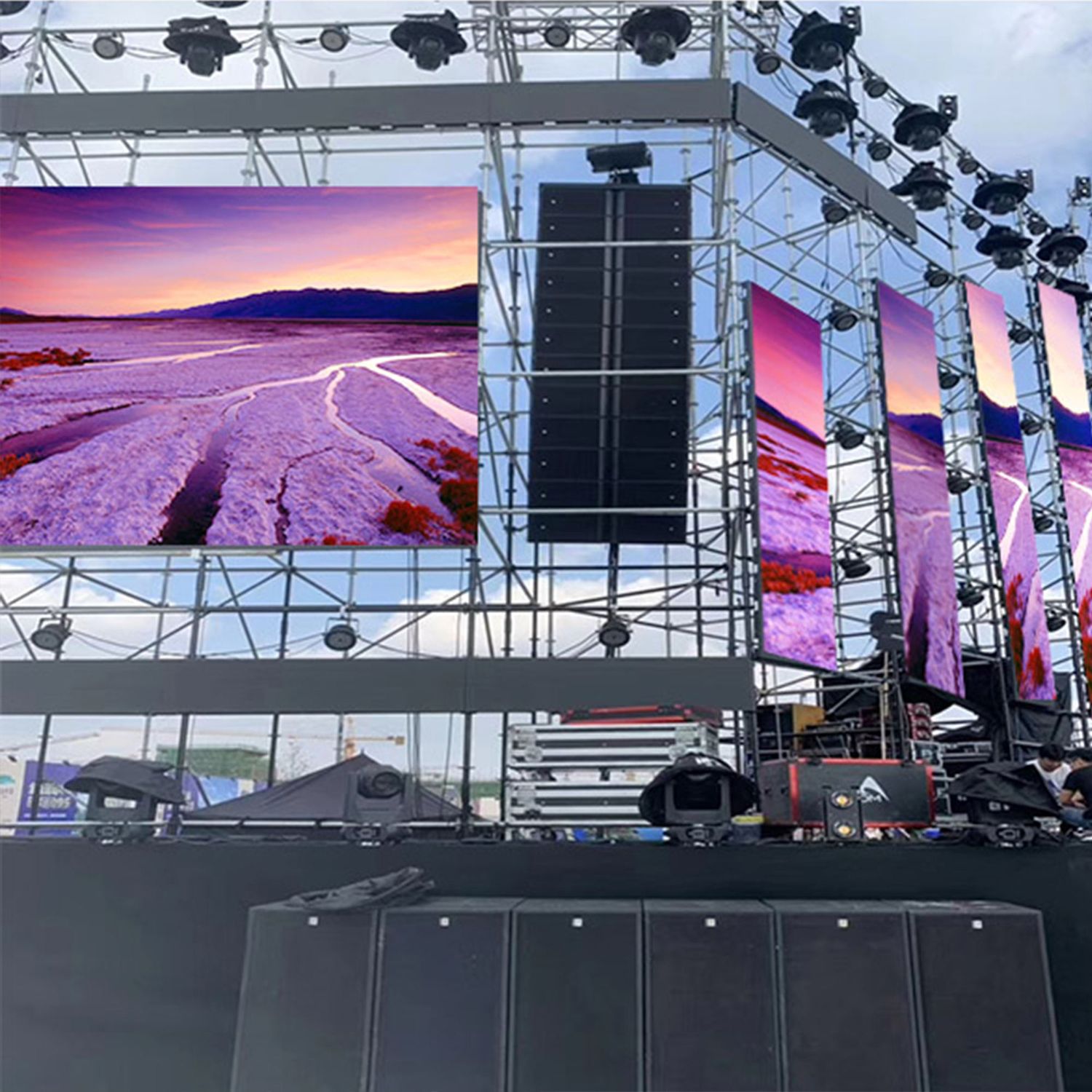 An outdoor event stage featuring a stunning portable LED display screen