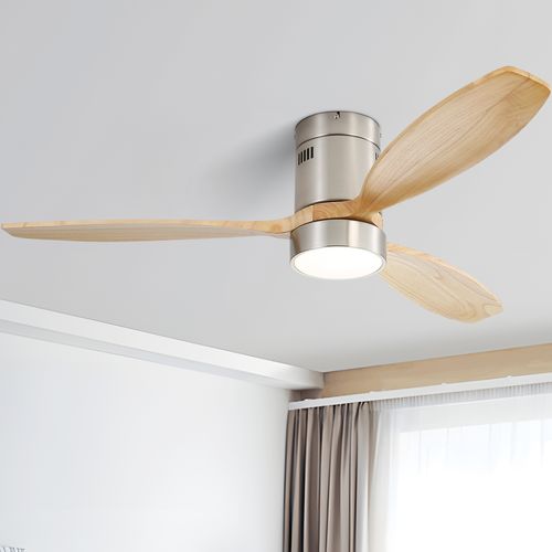 Sofucor 52" Modern 3-Solid Wood Blade Classic Flush Mount Ceiling Fan With Light and Remote Control