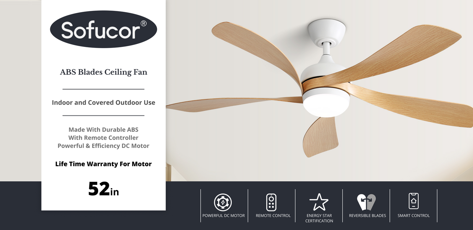 52″ Smart ABS Blades Ceiling Fan