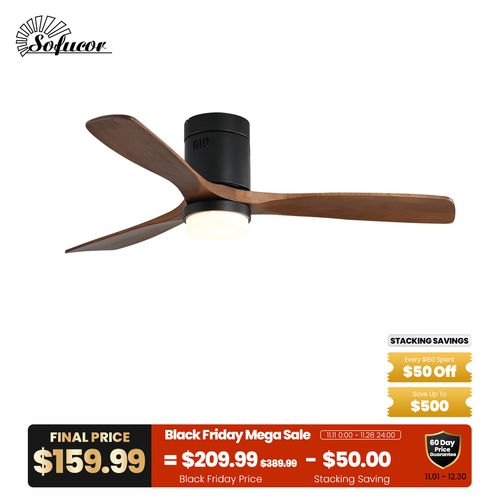 Sofucor 52" Aura Wood Ceiling Fan With Light