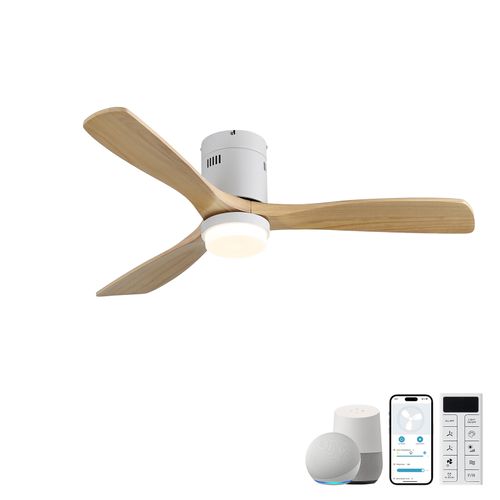Upgrade Brand New Sofucor 52" Flush Mount Wood Blade Ceiling Fan with Light