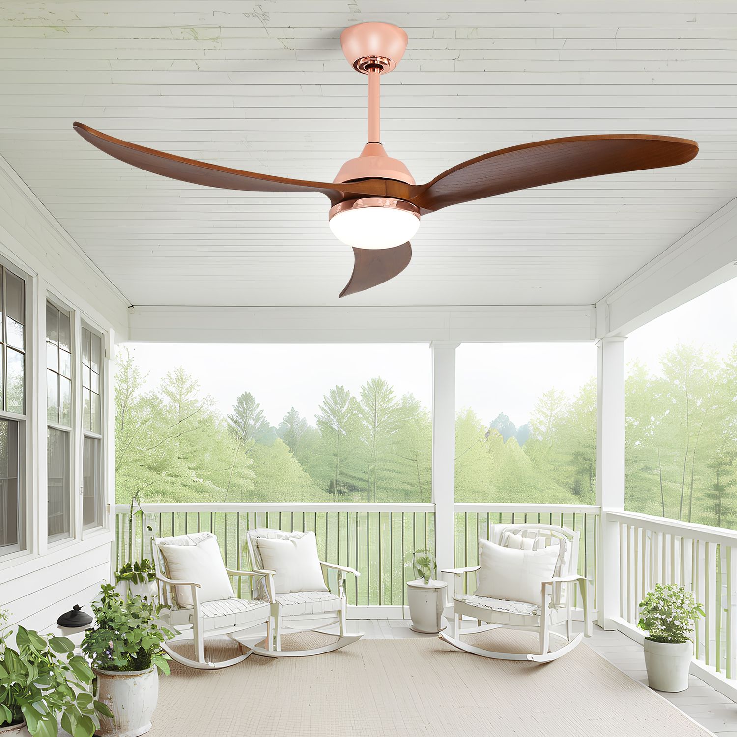 3 Blades 52 Inch Propeller Wood Ceiling Fan With Light Remote Control Sofucor 7154